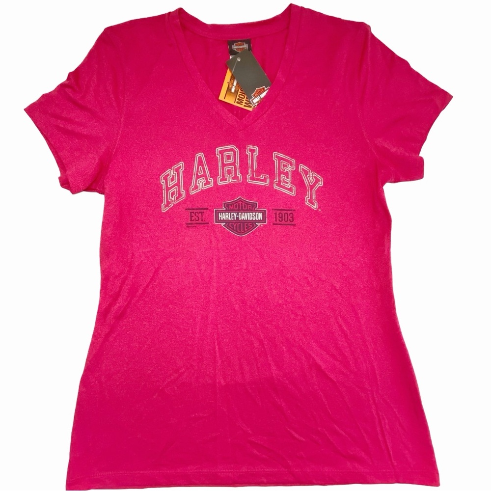 Harley Davidson Zion Washington Utah V-neck Sz XL Moisture Wicking Pink Top Tee